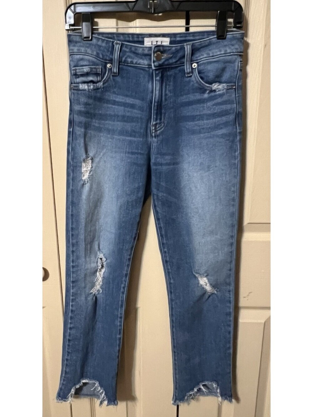 LTJ Letter To Juliet Jeans Womens 26 Blue Straight Ankle Frayed Hem Stretch